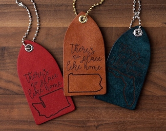 State Leather Luggage Tag (custom leather luggage tag, travel gift, adventure gift, travel lover, custom gift for her, custom gift for him)