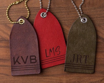 Striped Monogram Leather Luggage Tag (custom leather luggage tag, personalized travel gift, custom gift for her, custom gift for him)