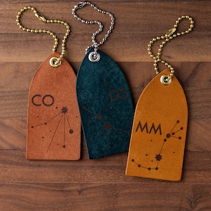 Astrological Constellation Leather Luggage Tag (custom leather luggage tag, custom gift for her, monogram luggage tag, personalized tag)