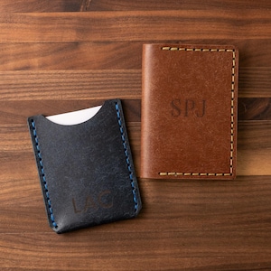Cartera de cuero con monograma simple (cartera con monograma, regalo para él, regalo personalizado, cartera personalizada, cartera para hombre, cartera minimalista delgada)