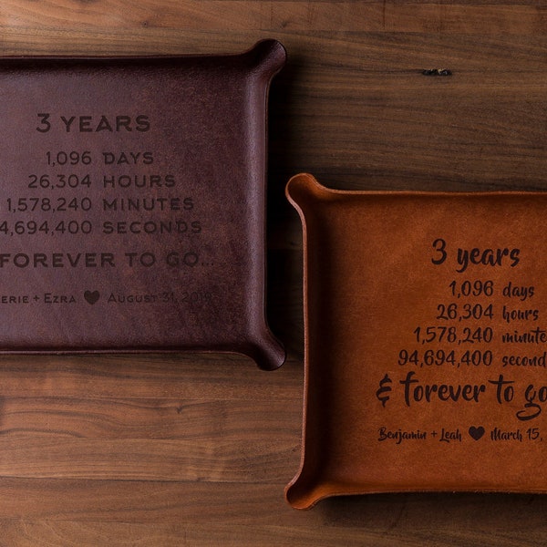 3rd Anniversary Leather Catchall (valet tray, custom leather 3rd anniversary gift, personalized gift for him, personalized gift for her)