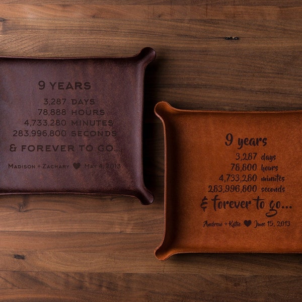 9th Anniversary Leather Catchall (valet tray, custom leather 9th anniversary gift, personalized gift for him, personalized gift for her)