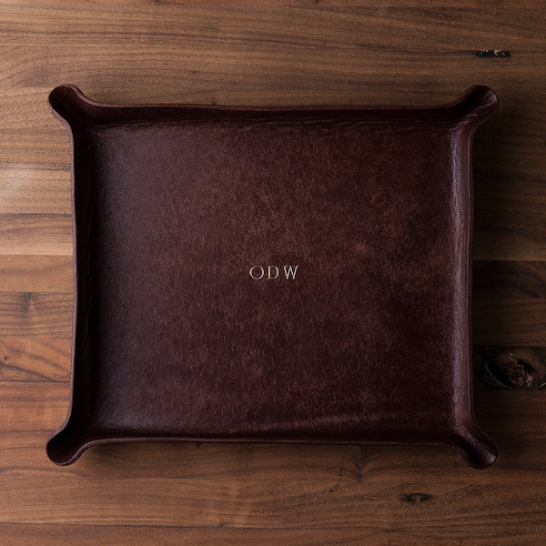 Monogrammed Leather Catchall (groomsmen gift, personalized valet tray, custom tray, anniversary gift for him, gift him, monogrammed gift)