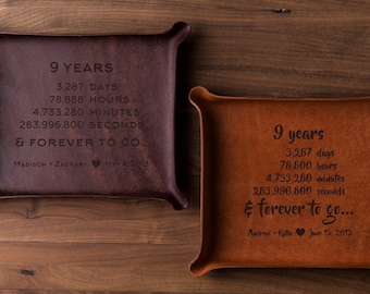 9th Anniversary Leather Catchall (valet tray, custom leather 9th anniversary gift, personalized gift for him, personalized gift for her)