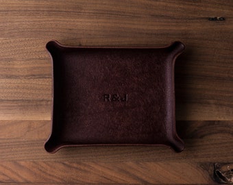 Couple Monograms Leather Ring Dish (leather catchall, valet tray, monogrammed ring dish, personalized anniversary gift, custom gift for her)