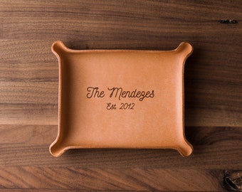 Family Established Leather Ring Dish (custom leather catchall, leather valet tray, personalized wedding gift, custom anniversary gift)