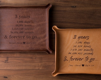 3rd Anniversary Leather Catchall (valet tray, custom leather 3rd anniversary gift, personalized gift for him, personalized gift for her)