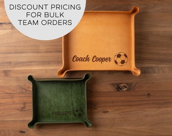 Soccer Leather Catchall (leather valet tray, coach thank you gift, personalized soccer team gift, custom soccer fan gift)