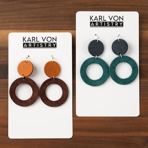 Leather Earrings - Two-Toned Circle | geometric earrings, drop earrings, dangle earrings, bold earrings, statement earrings, gift for her
