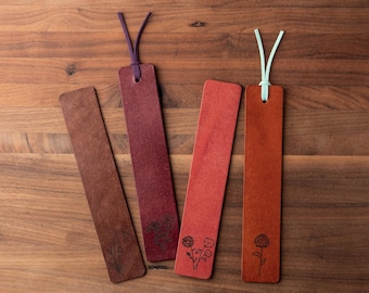 Birth Month Flower Leather Bookmark (custom leather bookmark, personalized birthday gift, custom gift for her, birth month flower gift)