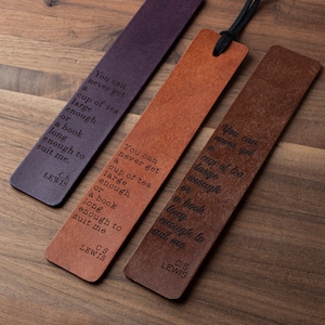 Tea and Books Leather Bookmark (custom leather bookmark, personalized gift, custom gift for her, book quote gift, leather anniversary gift)