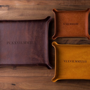Roman Numeral Date Leather Catchall (leather valet tray, custom catchall, personalized gift, gift for him, gift for her, anniversary date)
