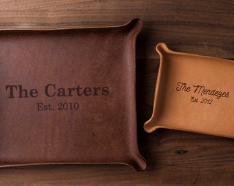 Family Established Leather Catchall (custom leather valet tray, personalized wedding gift, family established, custom anniversary gift)