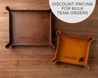 Football Leather Catchall (leather valet tray, coach thank you gift, personalized football team gift, custom football fan gift)