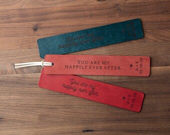 Happily Ever After Leather Bookmark (custom leather bookmark, personalized gift, gift for her, gift for him, leather anniversary gift)