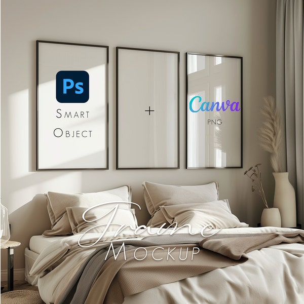 Shadow Overlay, 3 Frames Mockup, Photoshop Smart Object, Interior Design Mockup, Artwork Frame Mockup, Poster Mock Up