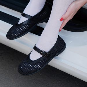 Black Sheer Flats | Mesh Flats | Mesh Mary Jane Flat | Fishnet Ballet Shoes | Handmade Mesh Balet Shoes | Trendy Transparent Flats