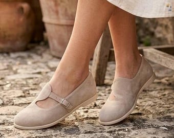 Barefoot Loafers Women | Wide Toe Box Loafers | Handmade Beige Suede Flats | Minimalist Leather Loafers | Comfortable Flat Shoes