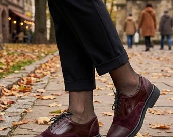 Scarpe Oxford in pelle bordeaux fatte a mano: Brogue retrò da donna