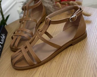 Handmade Leather Fisherman Sandals: Minimalist Strappy Summer Shoes