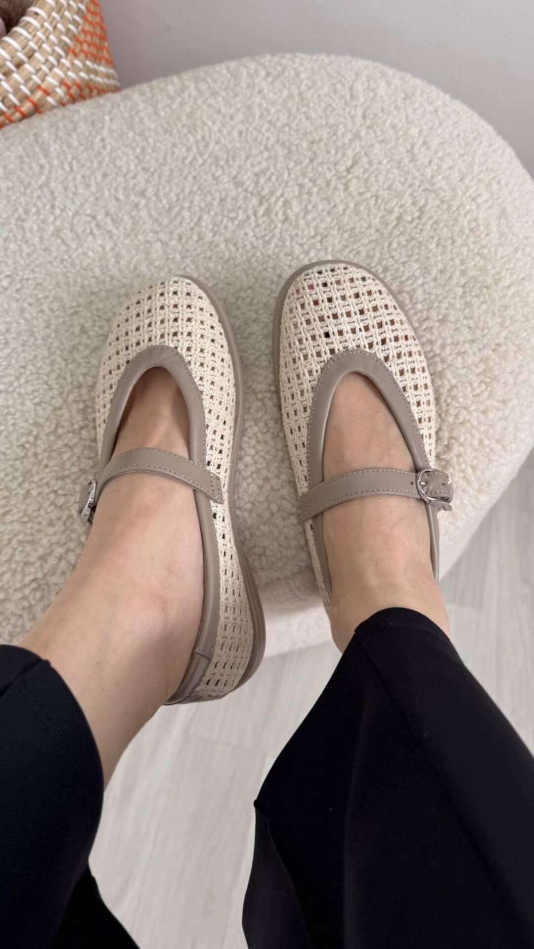 Vintage-inspired Woven Mary Jane Flats – Beige Rattan Mesh Summer Shoes ...