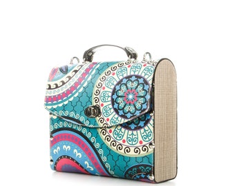 Houten leren crossbody tas, cadeau voor moeder, handgeschilderde handtas, cadeau voor vriendin