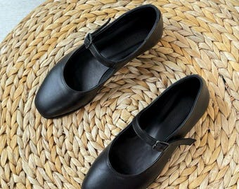 Mary Janes de cuero hechas a mano: bailarinas con puntera ancha