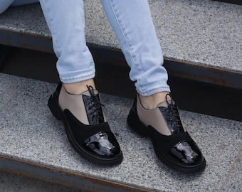 Handmade Leather Oxford Shoes: Women's Brogue, Zero Drop