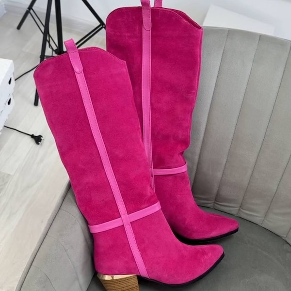 Bottes de cowboy western en daim roses pour femmes