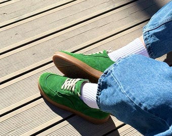 Handmade Suede Sneakers: Women's Low-Top Leather Trainers