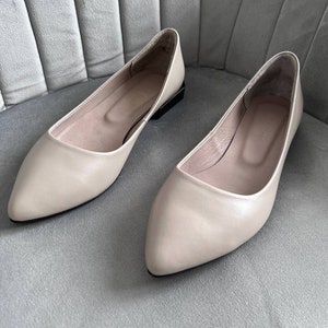 Beige Leather Ballet Flats: Pointed Toe Wedding Shoes