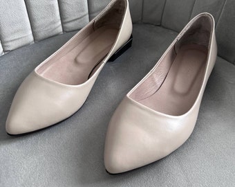 Ballet flats leather women beige shoes