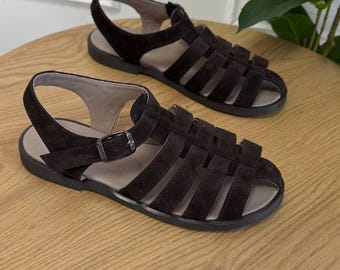Sandalias de pescador de cuero para mujer: zapatos de verano con punta cerrada