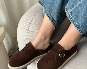 Brown Suede Barefoot Loafers | Chunky Platform Wide Toe Box Shoes | Handmade Grounding Loafers Women | Earthing Minimalist Shoes