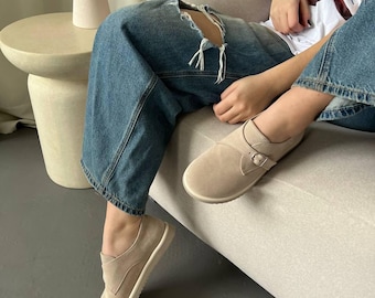 Mocasines de ante hechos a mano con puntera ancha: zapatos anatómicos de cuero con caída cero