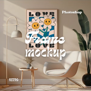 Frame Mockup Dining Room | PSD Photoshop Photopea Mockup | Interior Home Minimal |  Vintage Mockup | Retro Wall Art Mockup
