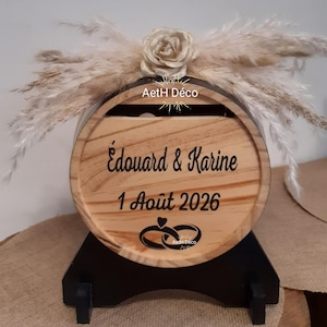 Wooden wedding urn, wine barrel for envelopes / wedding money box with or without pampas