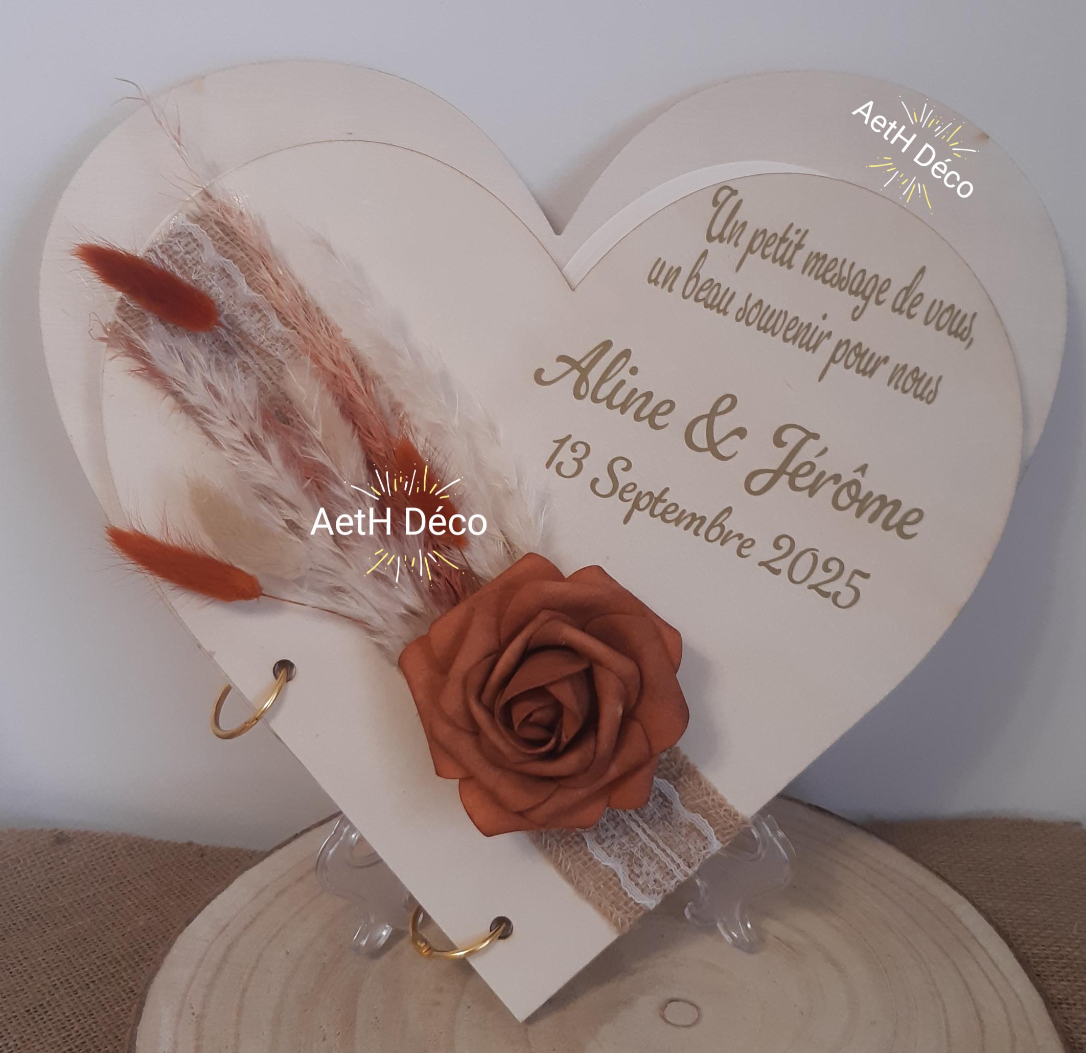 Livre D’or Mariage En Bois Avec 80 Cœurs – Cadre Photo 42x30 Cm, Alternative Originale Pour Signatures