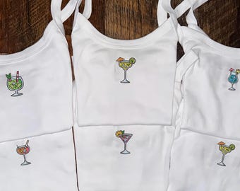 Custom Embroidered Cocktail Tank Top,Beach Drink Icon Girly Tee,Bachelorette Party Outfit,Summer Vacation Top,Margarita Martini Drink Tank