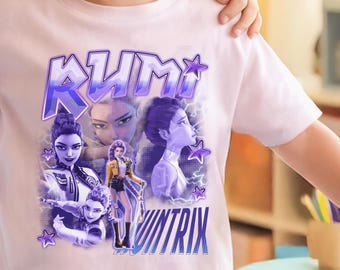 T-shirt Kpop Demon Hunters Huntrix Huntr/X Rumi – Bootleg Officiel, 100% Coton, Coupe Classique - 1