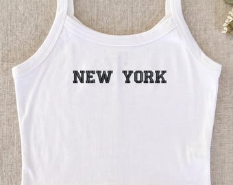 Custom Text Embroidered Tank Top, Personalized City Crop Tank, College Town Tank, University Spirit Shirt, Custom University Tank Top