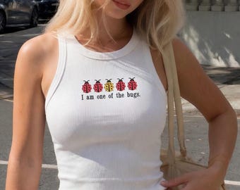 Embroidered Minimalist Ladybug Club Tank Top,Cute Bug Embroidered Shirt,Lucky Ladybug TankTop Hat,Nature Lover Gift,Iam one of the bugs tank