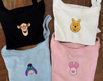 Winnie The Pood Embroidered Tank Top, Disney Characters Aesthetic Ribbed Summer Tank, Vintage Style Summer Outfit, Fitted Casual Wear
