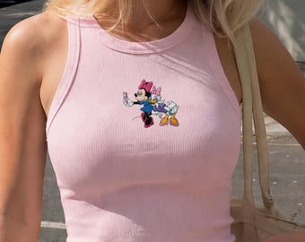 Minnie Daisy Embroidered Tank Top, Disney Best Friend Shirt, Cartoon Ribbed Tank, Aesthetic Disney Outfit, Gift for Her, Disneyland Tank Top