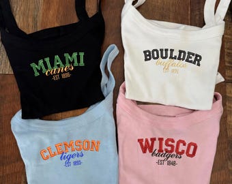 Embroidered Custom College Tank Top, Game Day Apparel Tank, Graduation Gift, Sorority Outfit