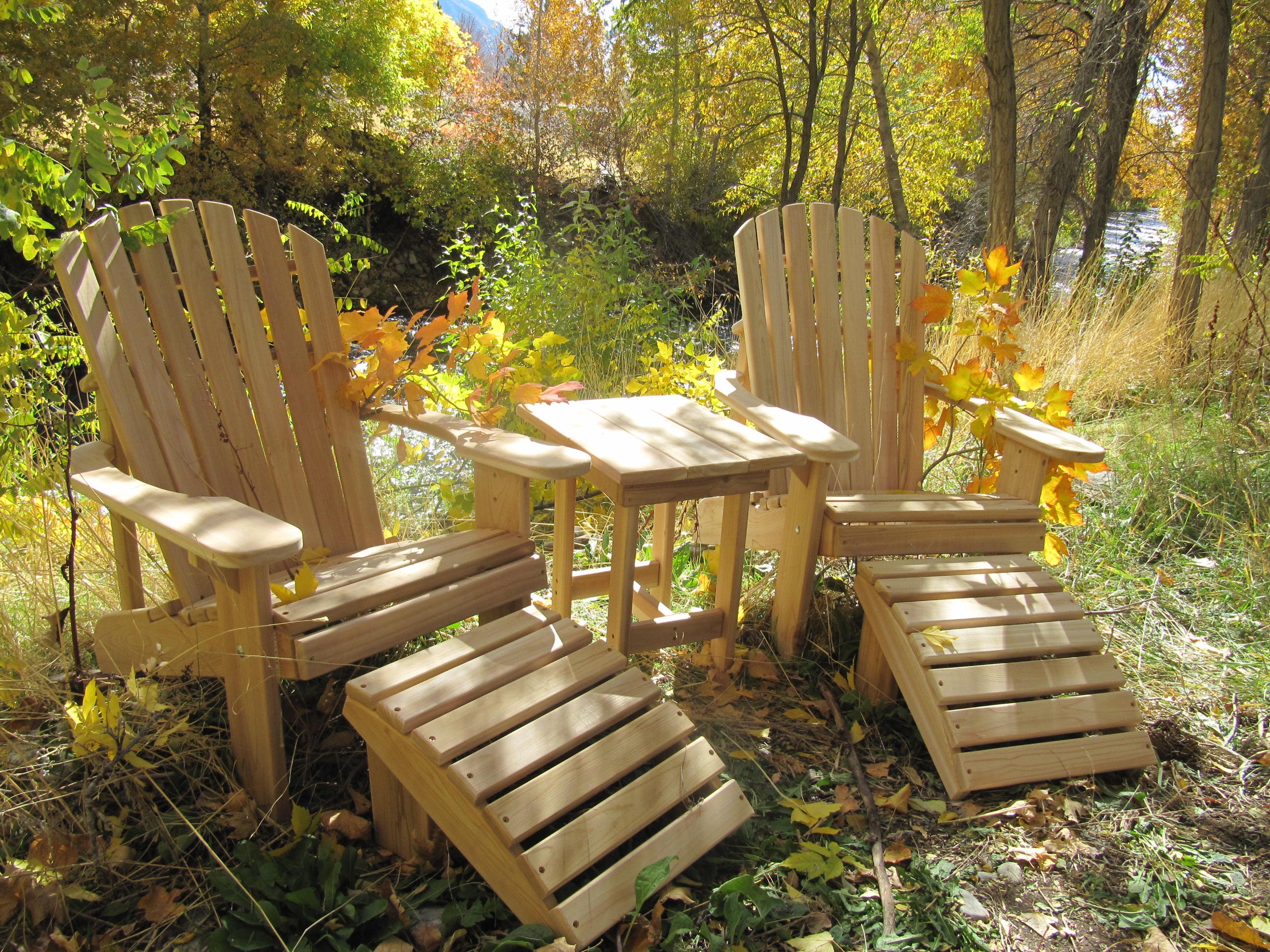 2 Adirondack Chairs 2 Ottomans And 1 End Table Unfinished Etsy