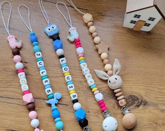 pacifier clip-pacifier clip-personalized pacifier clip-girl's first name-boy's first name-silicone bead-wood bead-hook bead-tooth rattle