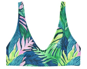 Top bikini con foglie tropicali