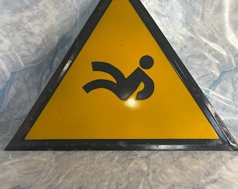 Vintage Enamel Slippery Surface Warning Sign, Industrial Decor