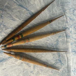 Set of 5 Bulgarian Wooden Spindles for Spinning Wool Rustic Decor Primitive Wooden Tools